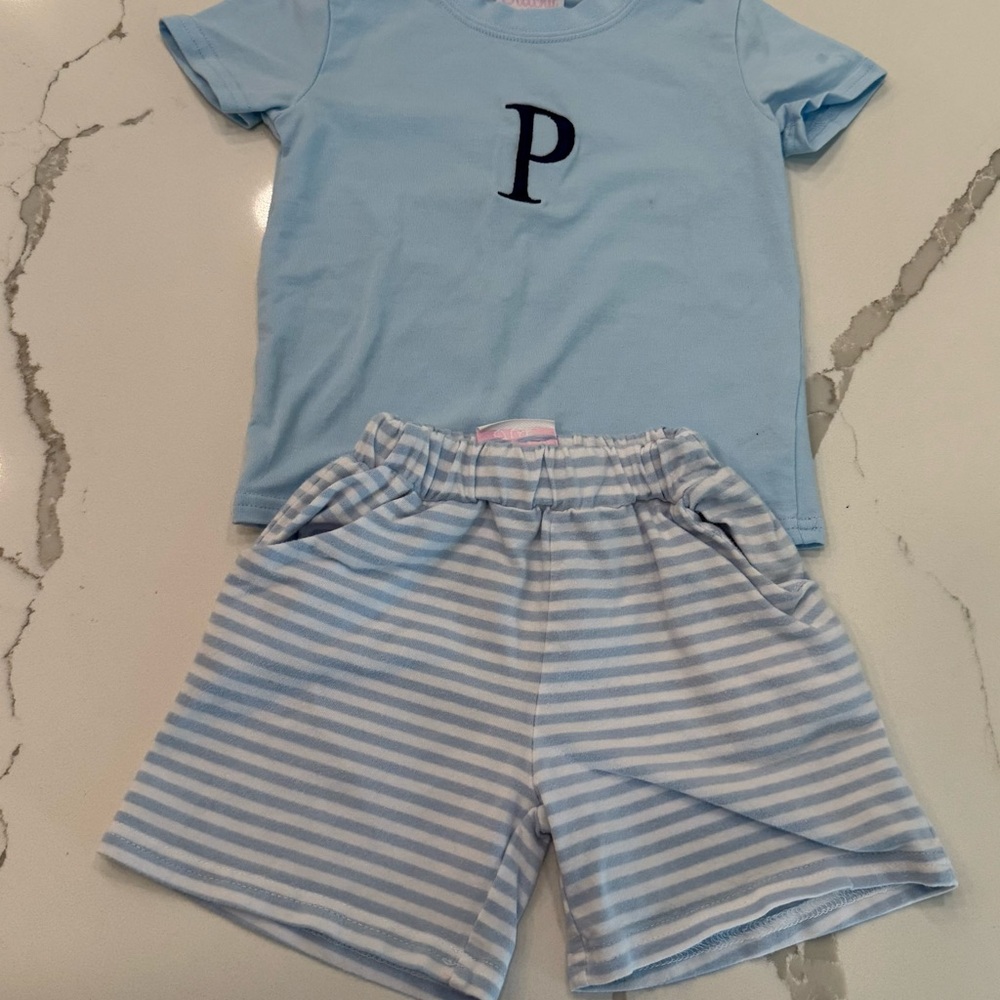 Blue and White Striped monogram set from Stitchy Fish. Only worn once.